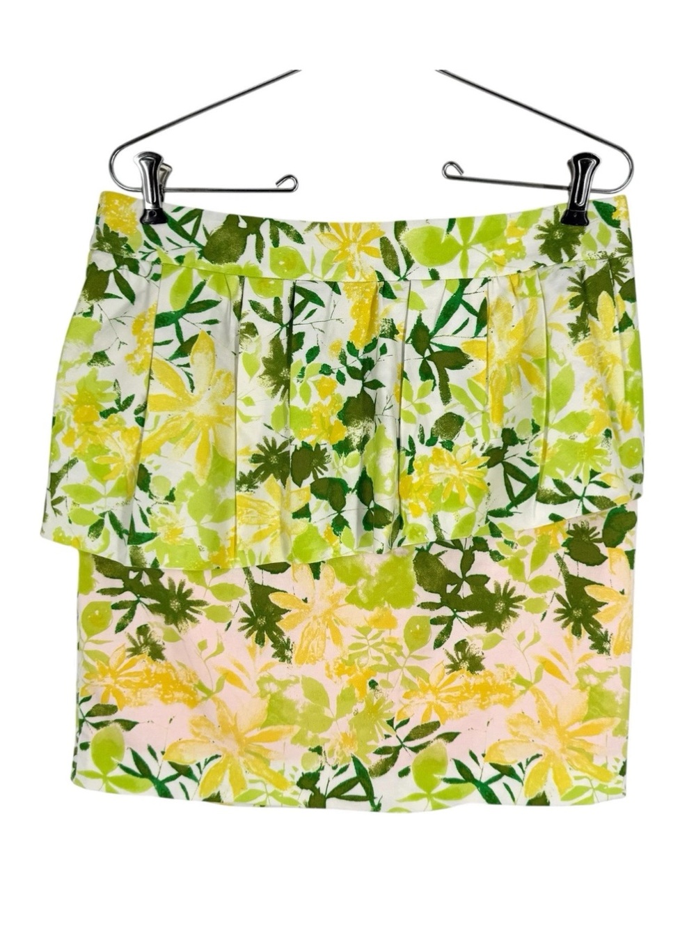 Tahari Peplum Skirt Womens Size 10 Yellow Green Floral Stretch Cotton Lined NEW